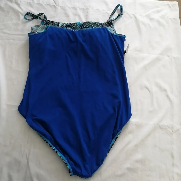 Jantzen Aqua Plus Size Reef Blue Paisley Ruffle One Piece Swim Bathing Suit 14 - Picture 11 of 16
